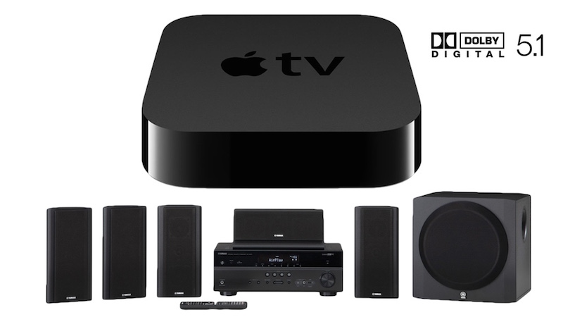 Apple TV met surroundsound-luidsprekers.