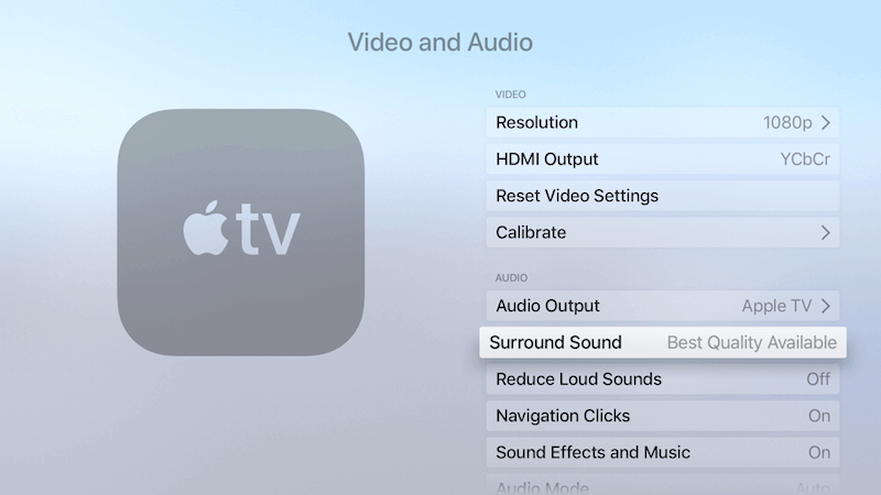 tvOS Audio Settings Screen